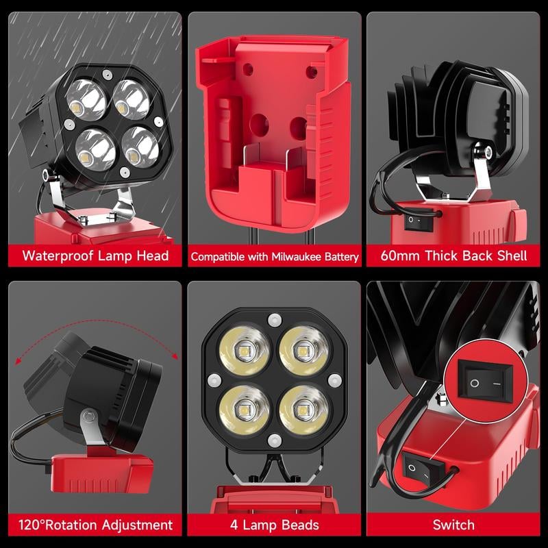 Azocek 18V Cordless LED Work Light – 40W 6000LM Milwaukee Battery Compatible, Adjustable Floodlight for Camping, Construction, Auto Repair & Outdoor Use Azocek 18V Cordless LED Work Light – 40W 6000LM Milwaukee Battery Compatible, Adjustable Floodlight for Camping, Construction, Auto Repair & Outdoor Use