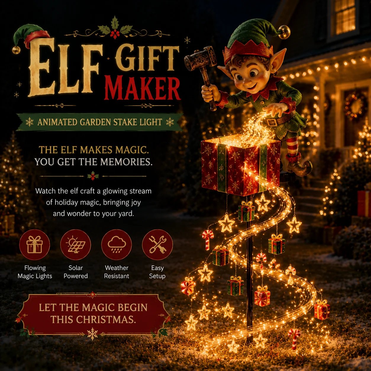 Elf Gift Maker Christmas garden stake light