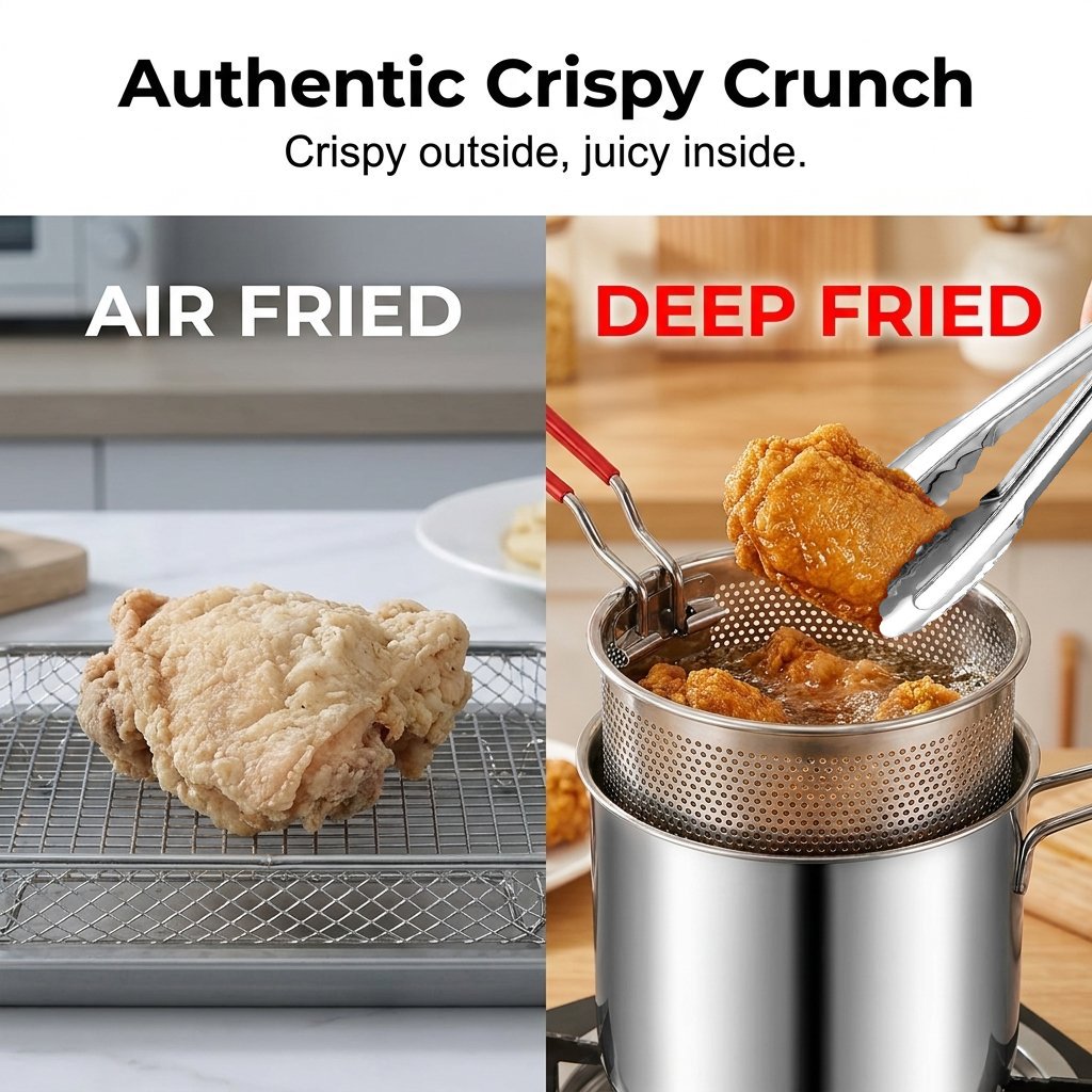 Golden crispy fried food made in compact fryer pot