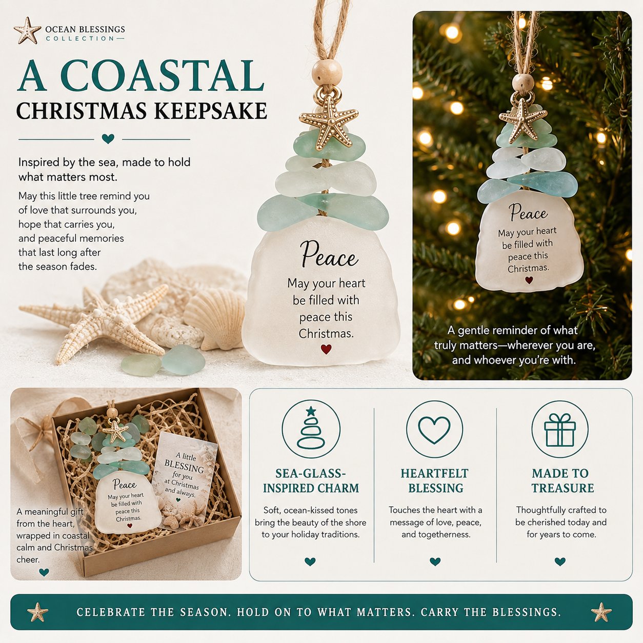 Ocean Blessings coastal Christmas keepsake ornament