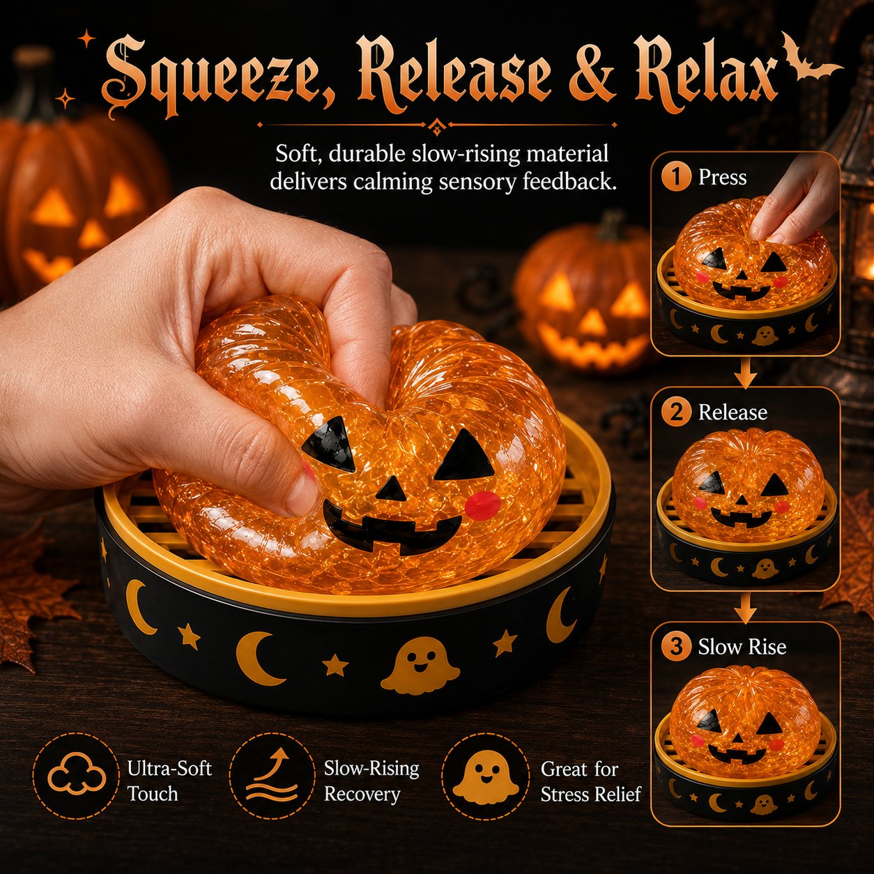 Halloween pumpkin squishy press release and slow rise