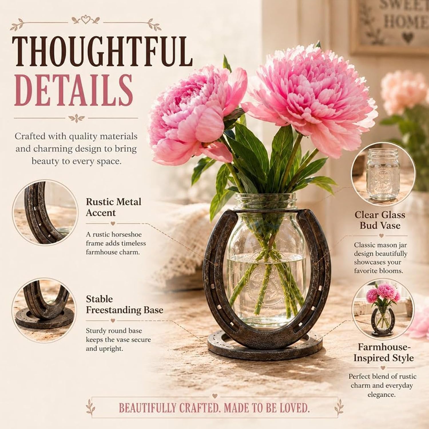 Glass Bud Vase With Horseshoe Stand
