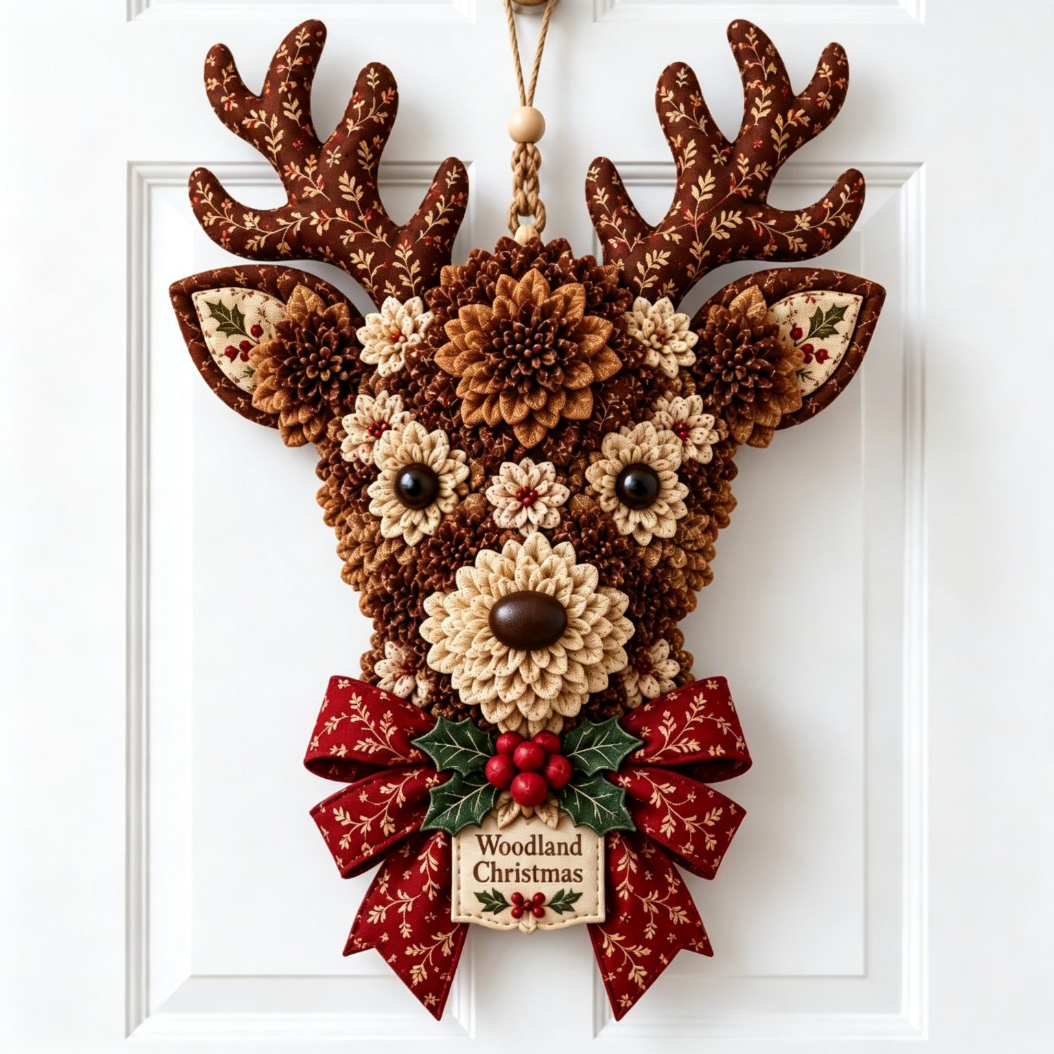 Woodland reindeer fabric flower door hanging design