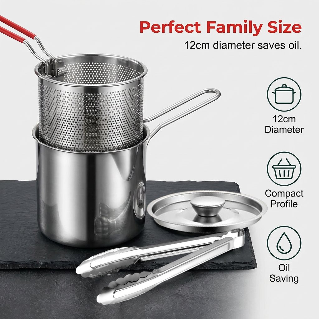 Compact 12 centimeter deep fryer pot for one or two servings