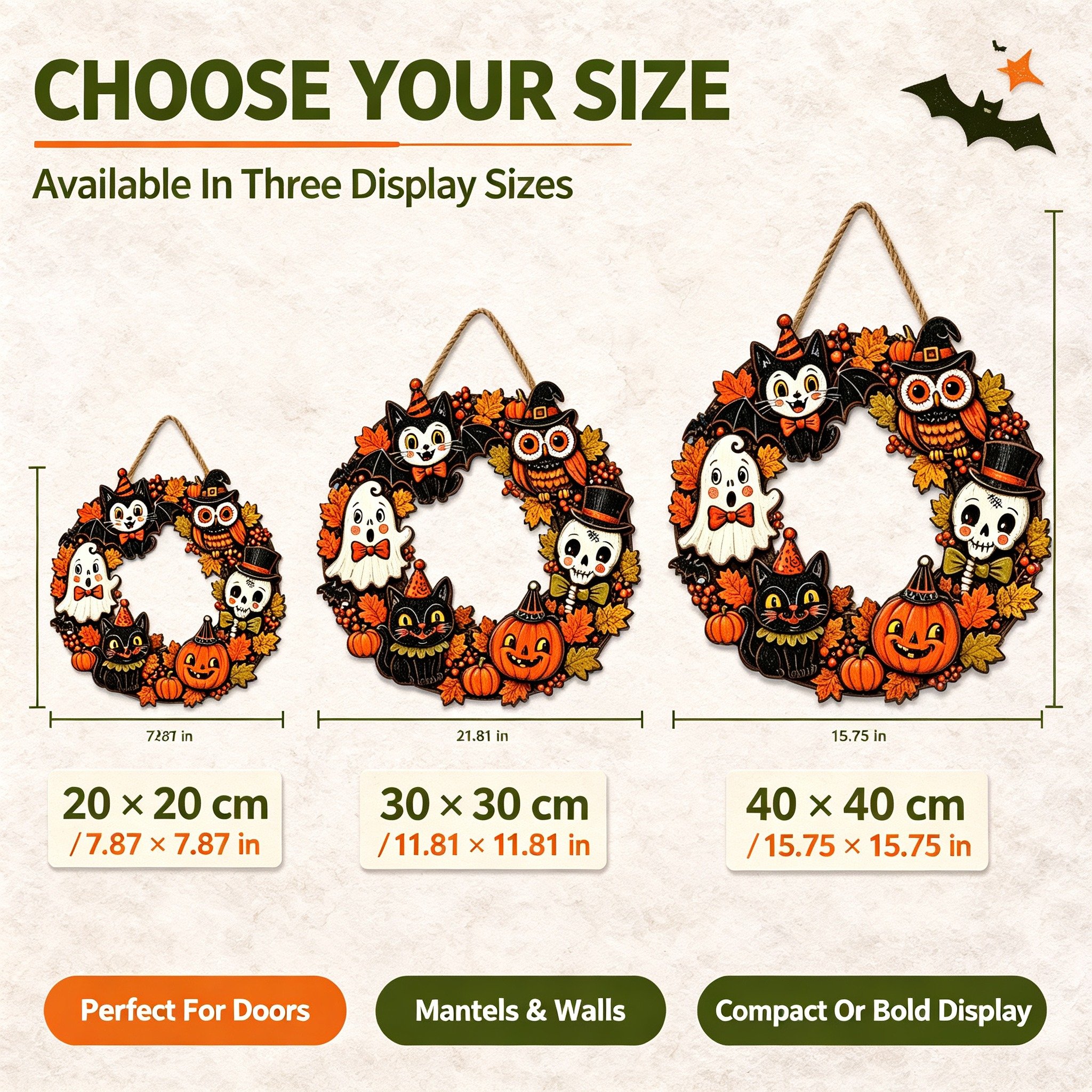 Halloween wooden door hanger size and product detail reference