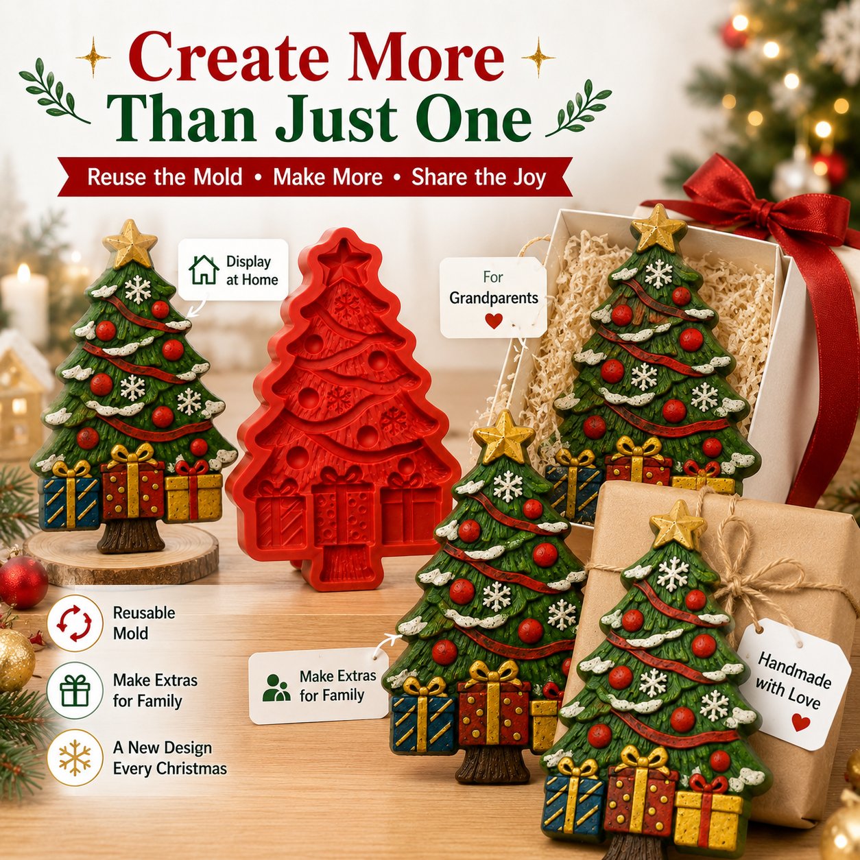 Close-up of detailed DIY Christmas tree decoration craft