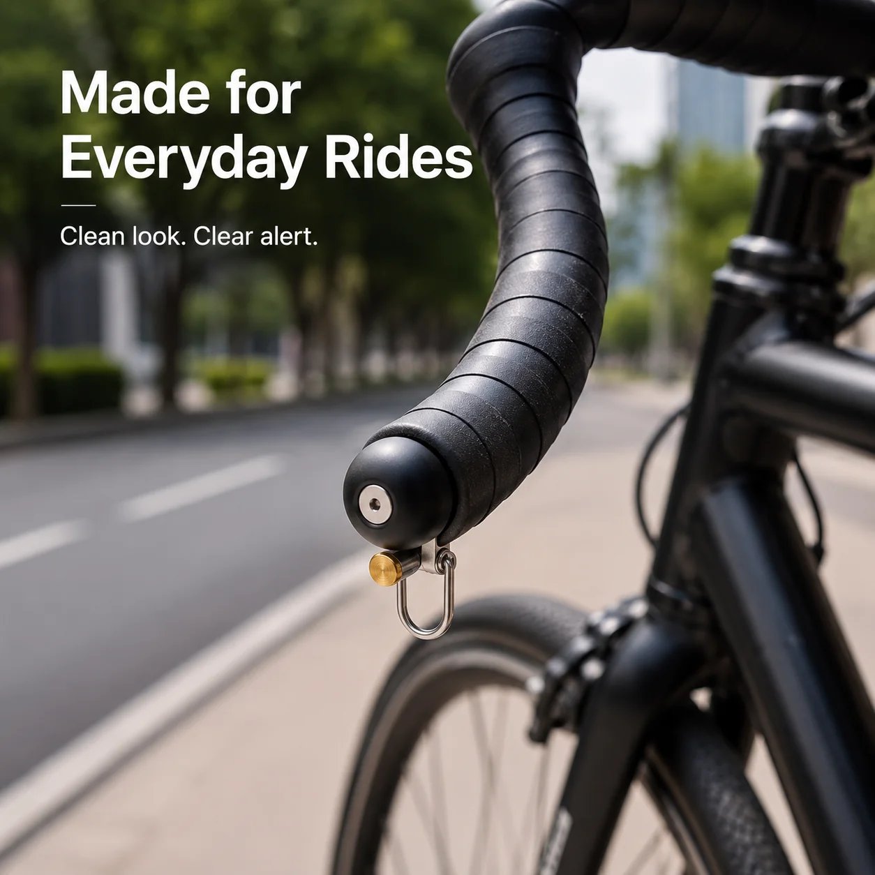 Space-saving bar-end bicycle bell installed on handlebar