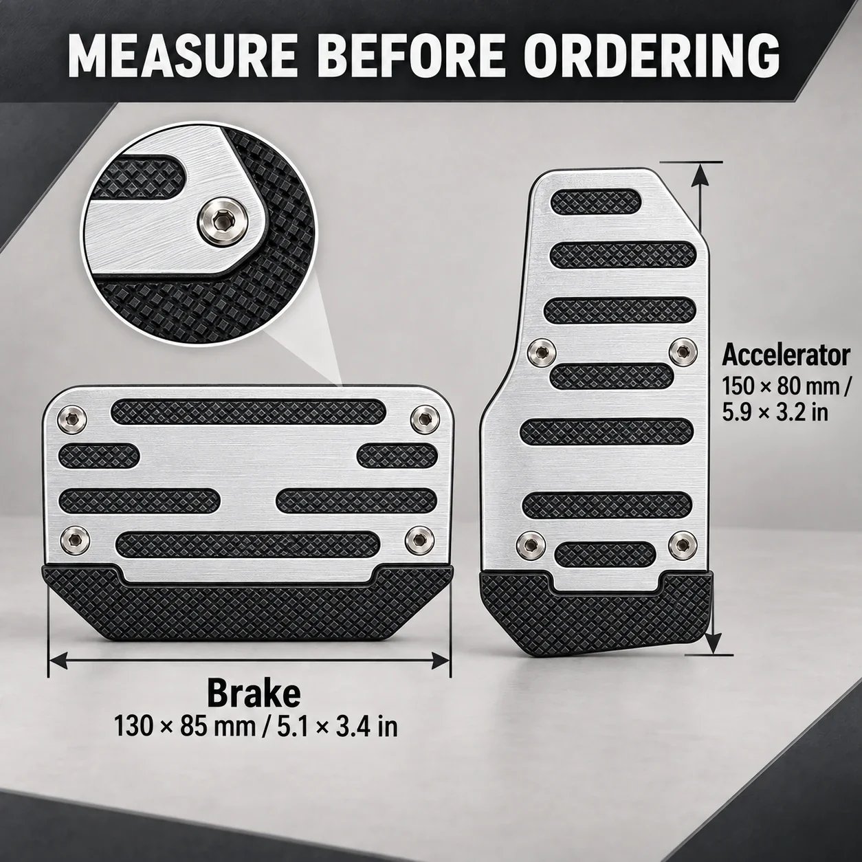 Pedal cover dimensions and material detail
