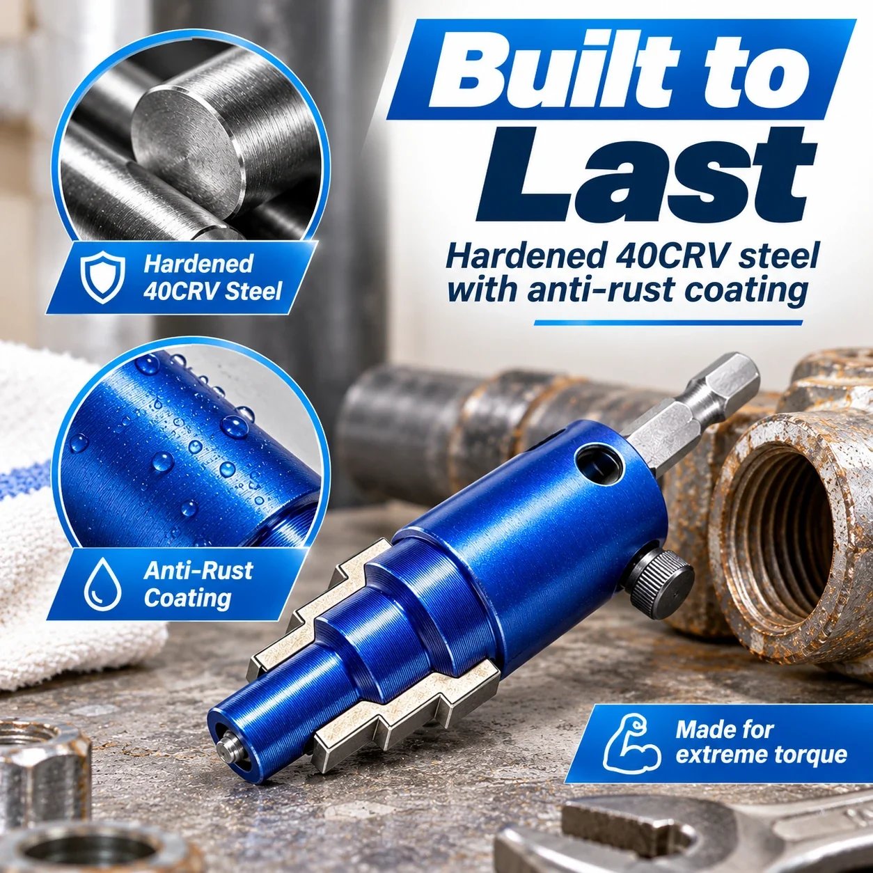 Hardened 40CRV steel pipe extractor with anti-rust coating