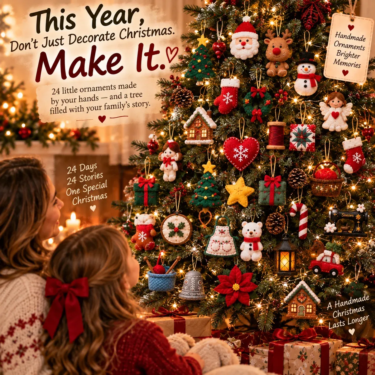 Christmas tree decorated with handmade felt ornaments