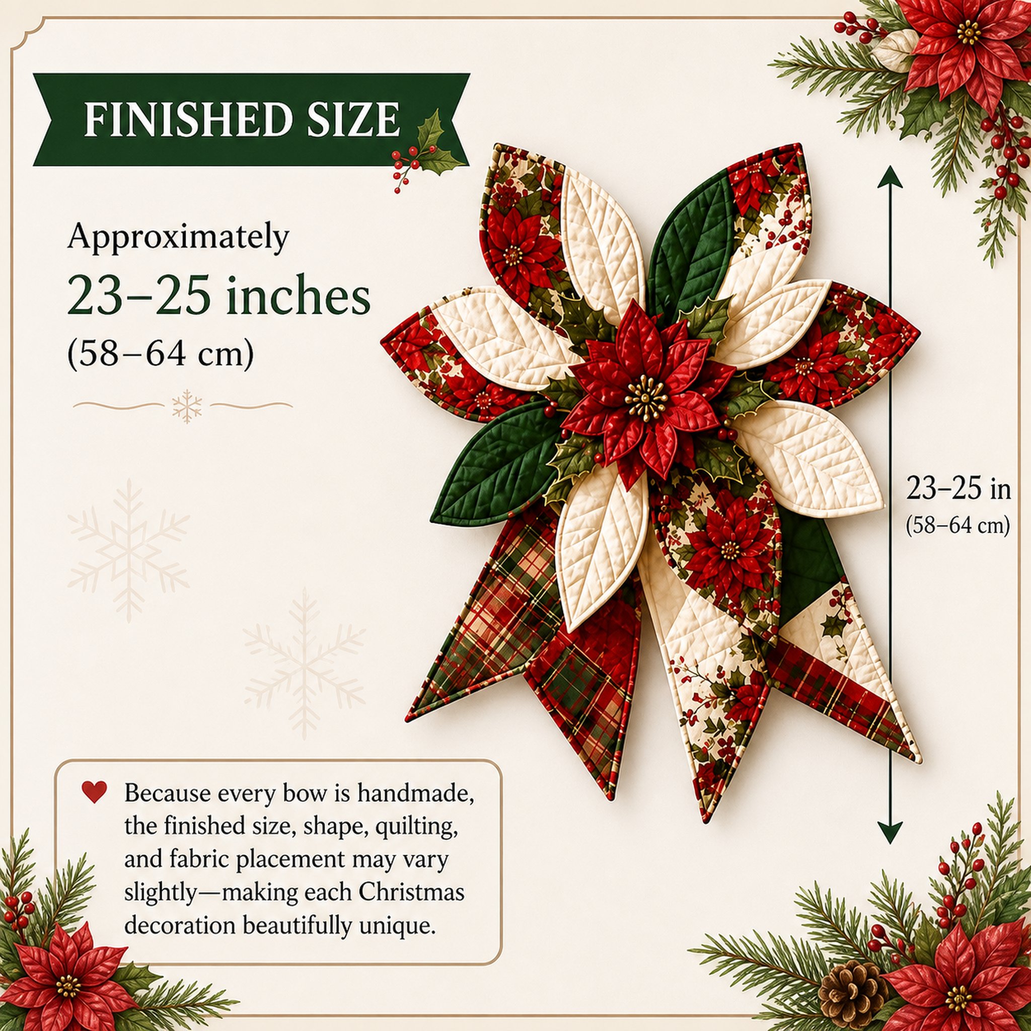 Finished dimensions of the large Christmas patchwork bow