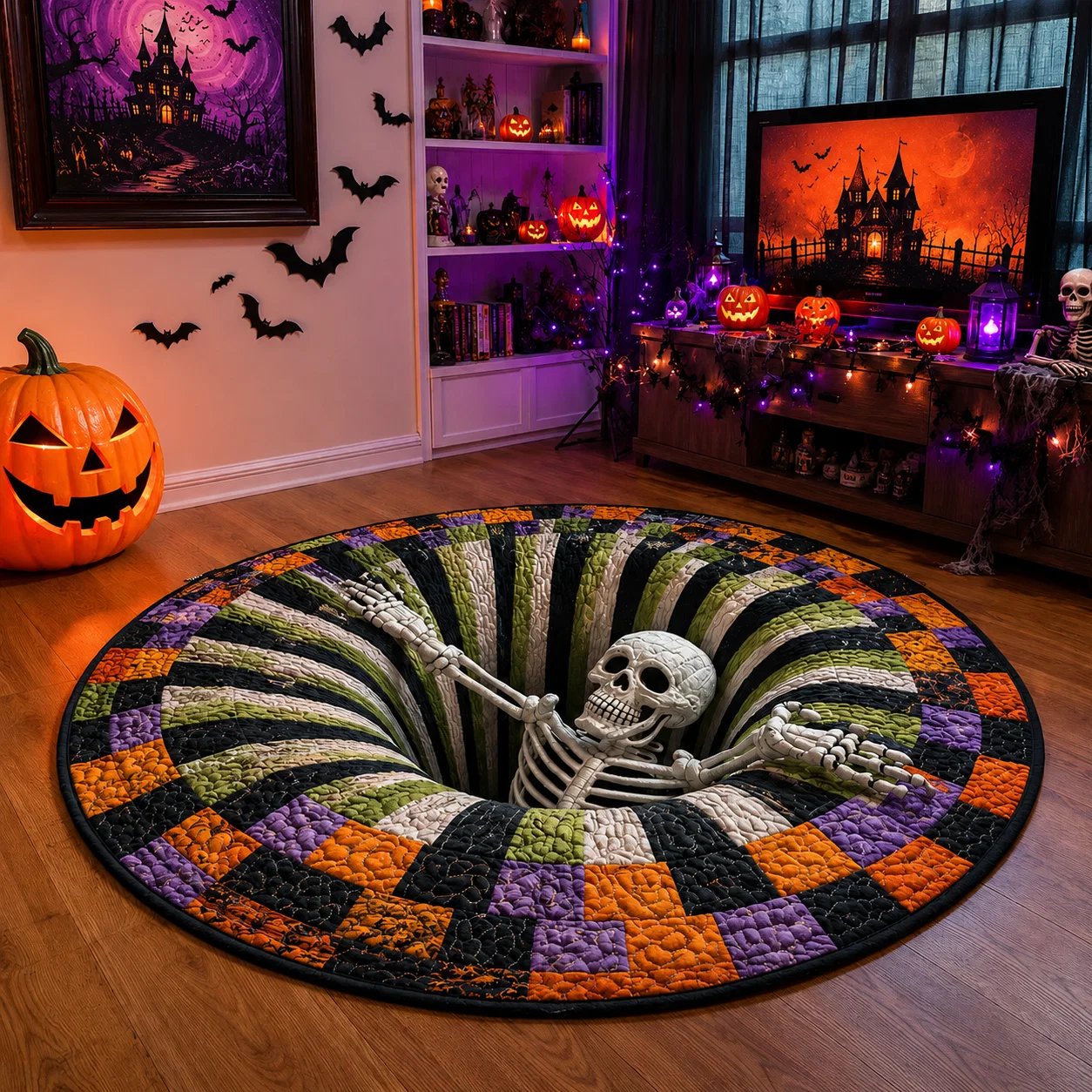 Skull Halloween round rug pattern
