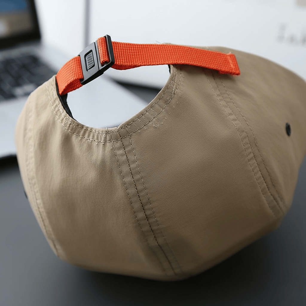 Adjustable snapback strap detail