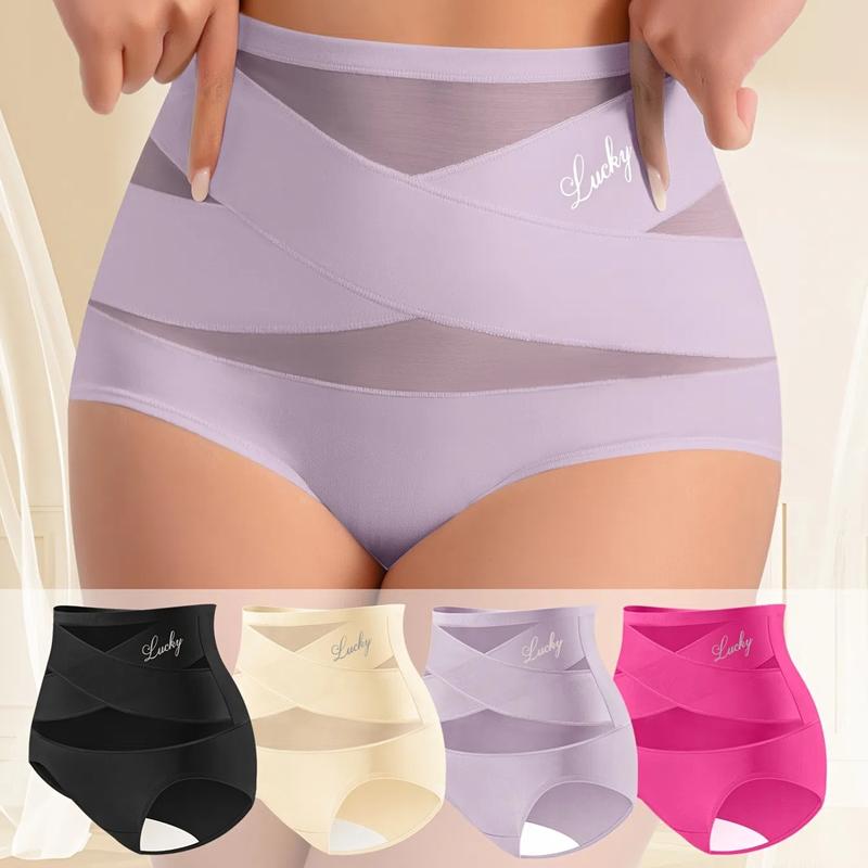 🔥🔥4er-Pack Miederhöschen mit hoher Taille für Damen – Nahtlose Miederhöschen aus Seidennetzgewebe, zum Abnehmen und Po-Liften – Atmungsaktive Unterwäsche für den Alltag
