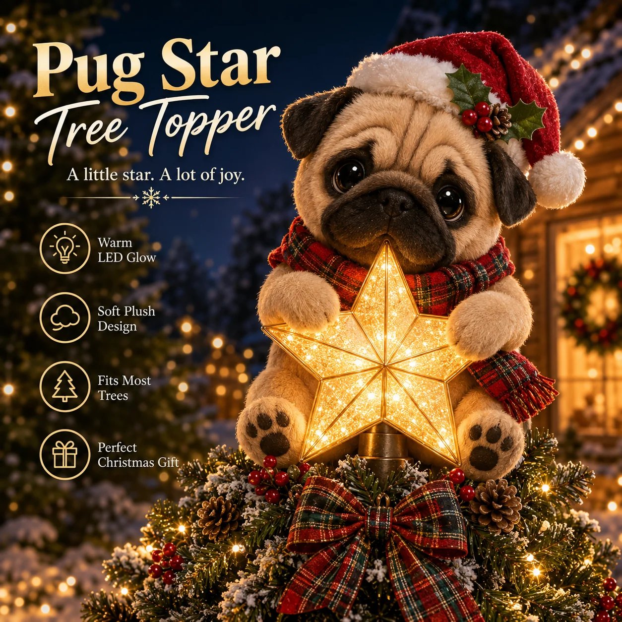 Christmas Pug Star Tree Topper
