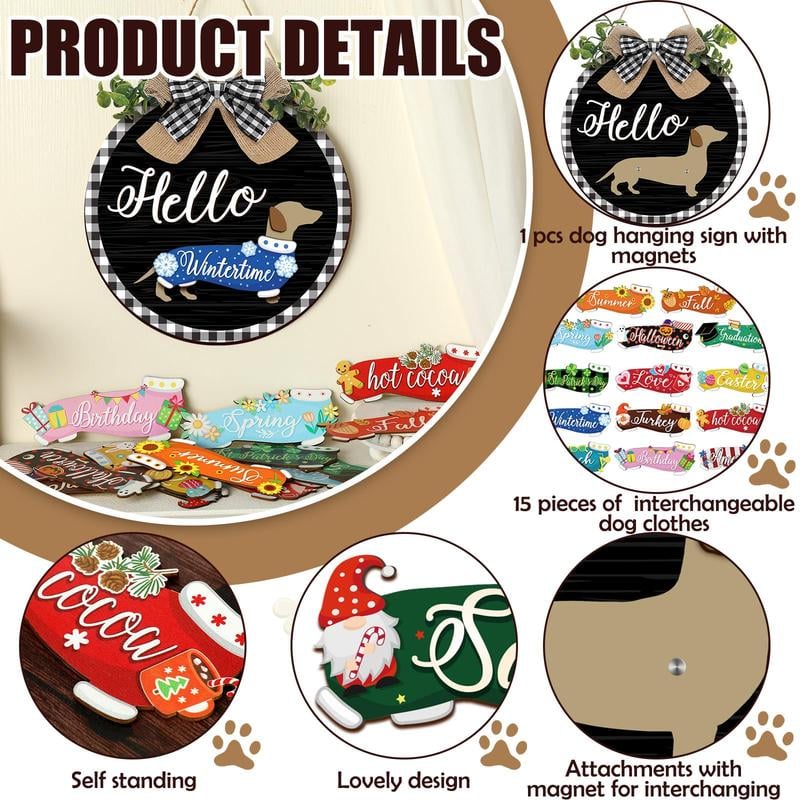16pcs Interchangeable Dachshund Sign Dog Welcome Sign Wooden Sign with Magnet Detachable Accessories Seasonal Welcome Sign Decorations for Halloween Holiday Seasonal, Birthday Party, Home Wall Office Living Room Garden, Farmhouse Porch Front Door 16pcs Interchangeable Dachshund Sign Dog Welcome Sign Wooden Sign with Magnet Detachable Accessories Seasonal Welcome Sign Decorations for Halloween Holiday Seasonal, Birthday Party, Home Wall Office Living Room Garden, Farmhouse Porch Front Door