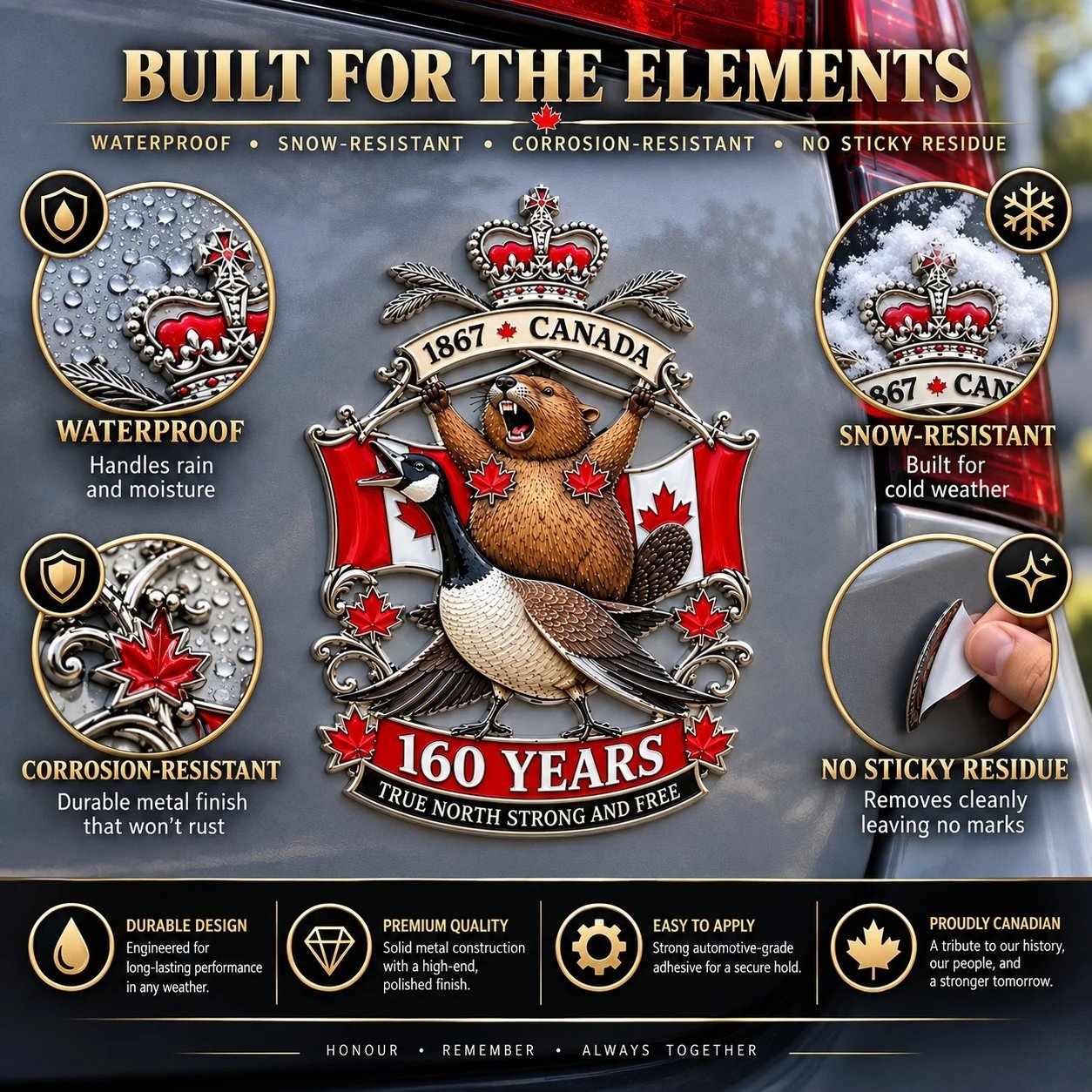 Canada 160th Anniversary True North Strong and Free Metal Car Emblem