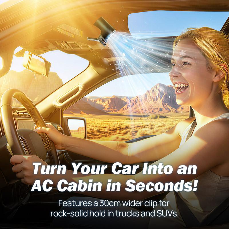 JOYTUTUS 2026 Car Clip On Air Conditioner Fan with LED Display - 360° Rotation, 100 Speeds Adjustable, USB Rechargeable Personal Cooling Fan, 16℃ Semi-Cooling Wide Clamp 20Hr Battery 3000mAh Battery