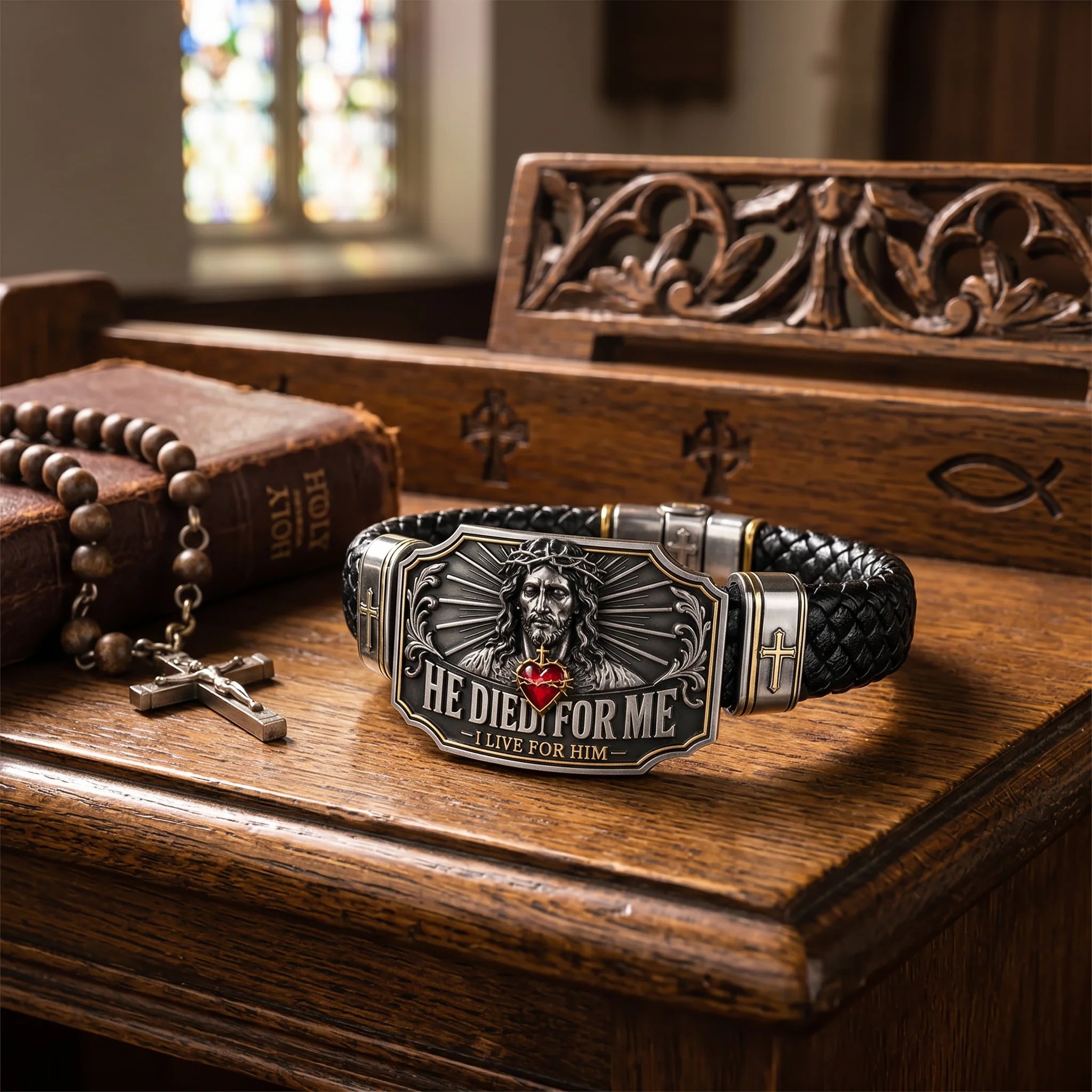 Christian Cross Braided Bracelet - Hero Image Christian Cross Braided Bracelet - Hero Image