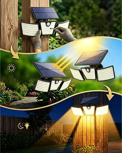 Three-head solar security light installation illustration