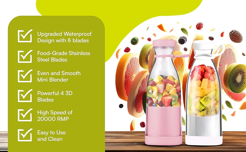 Portable fruit blender bottle