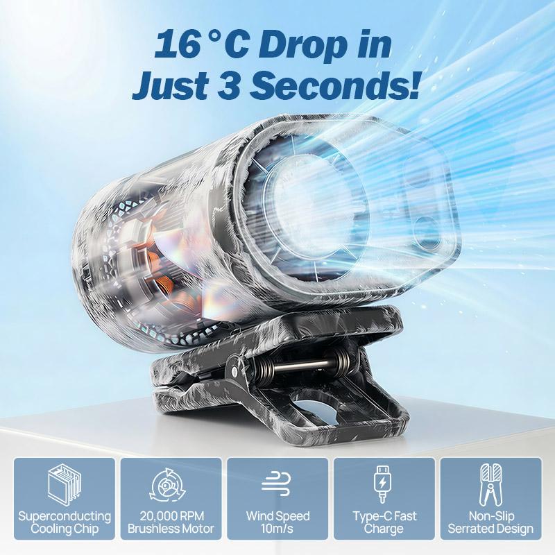 JOYTUTUS 2026 Car Clip On Air Conditioner Fan with LED Display - 360° Rotation, 100 Speeds Adjustable, USB Rechargeable Personal Cooling Fan, 16℃ Semi-Cooling Wide Clamp 20Hr Battery 3000mAh Battery