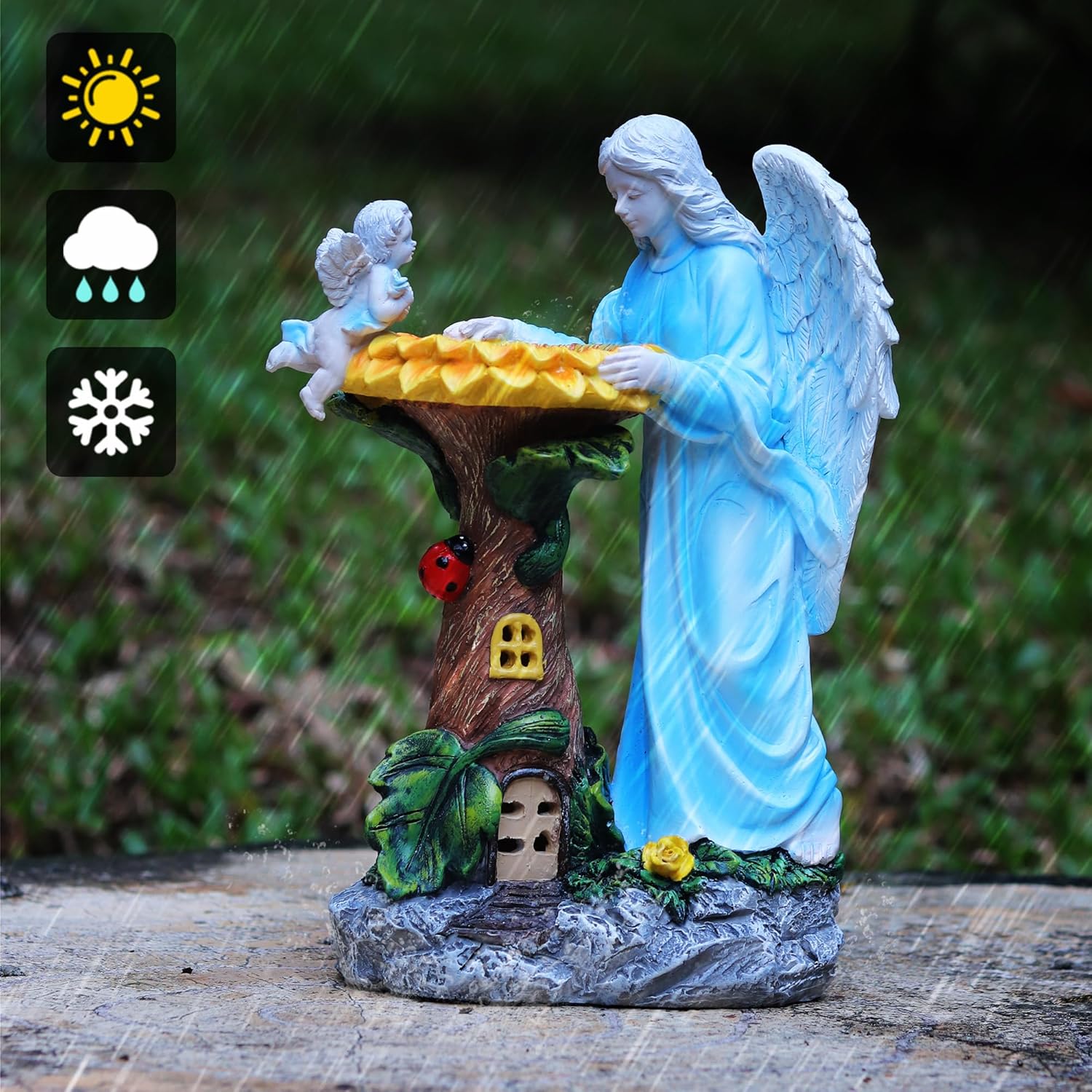 Solar Angel Outdoor Decor with Color Changing Light Sunflower Statue  Sculpture Lawn Ornament Yard Art for Patio Lawn Housewarming Garden