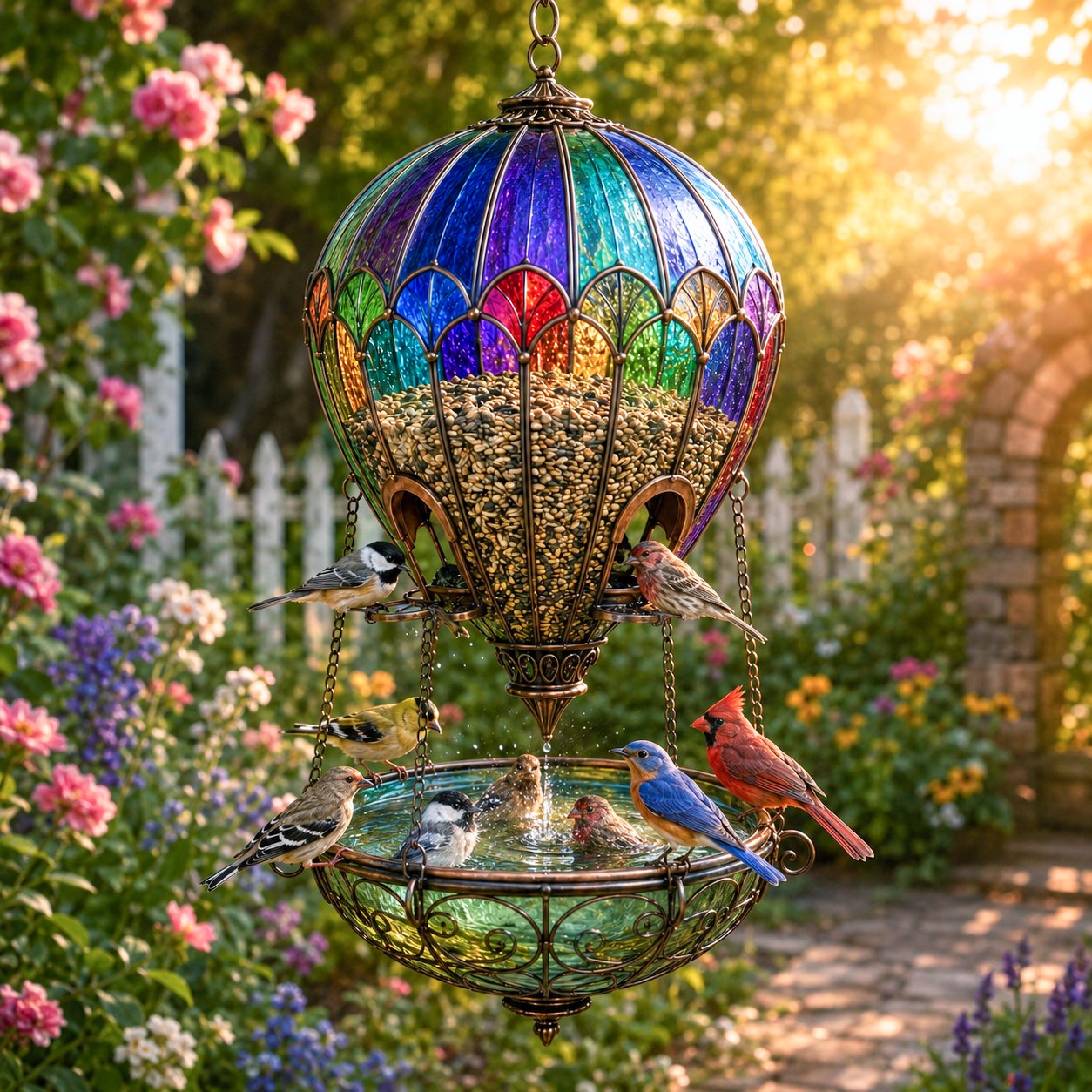 Hot air balloon inspired hanging bird feeder