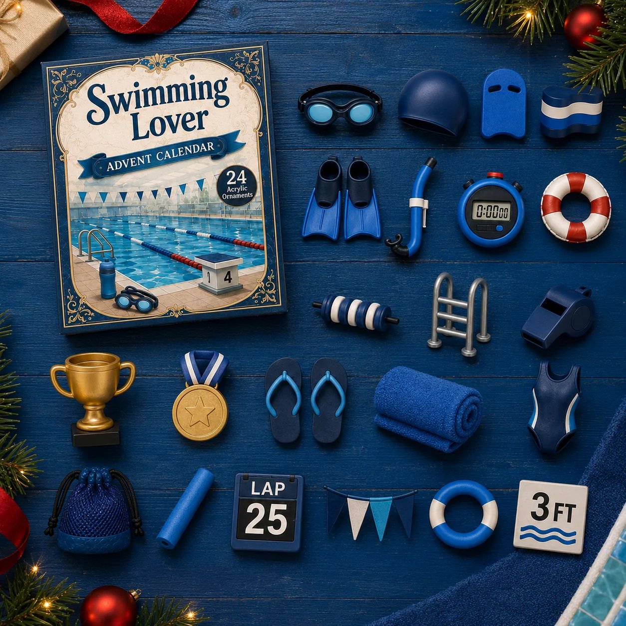 Swimming-themed acrylic charm advent calendar collection