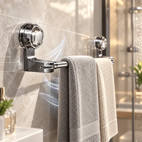 Rack ventilation space behind hanging towel