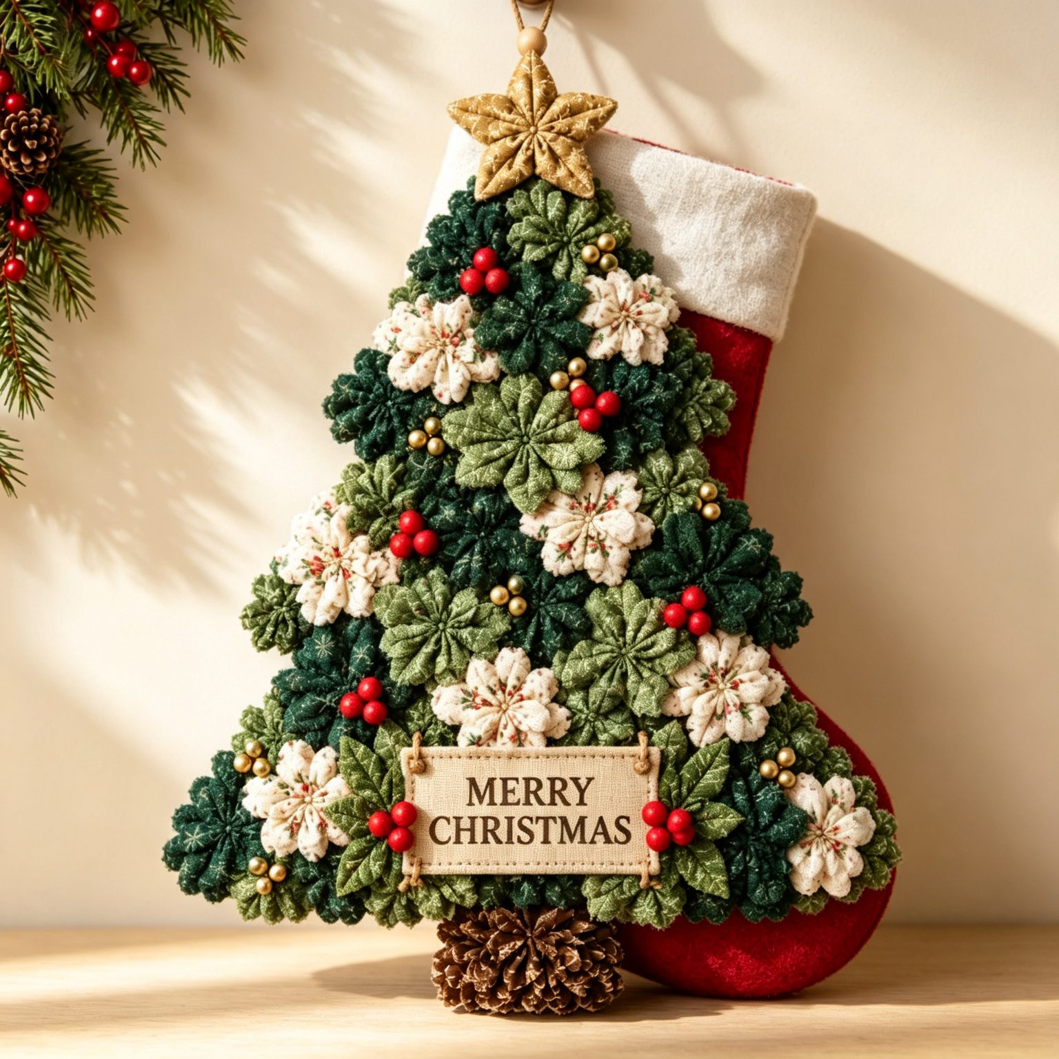 Close-up of a completed handmade Christmas decoration