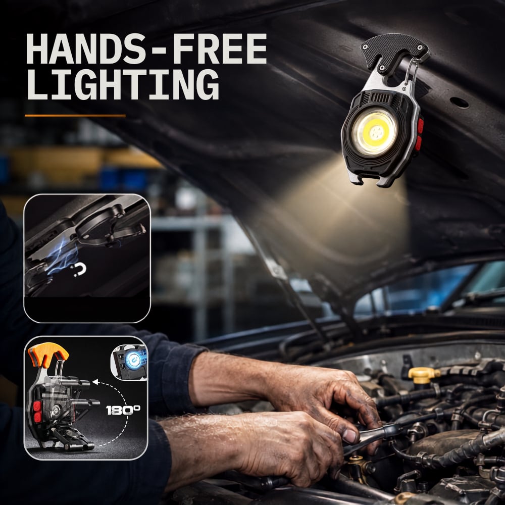 Hands-free magnetic keychain flashlight