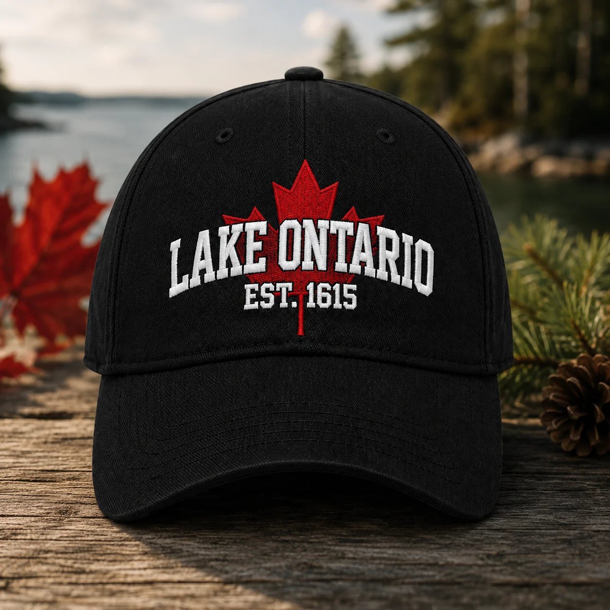 Lake Ontario embroidered cap by the lakeshore