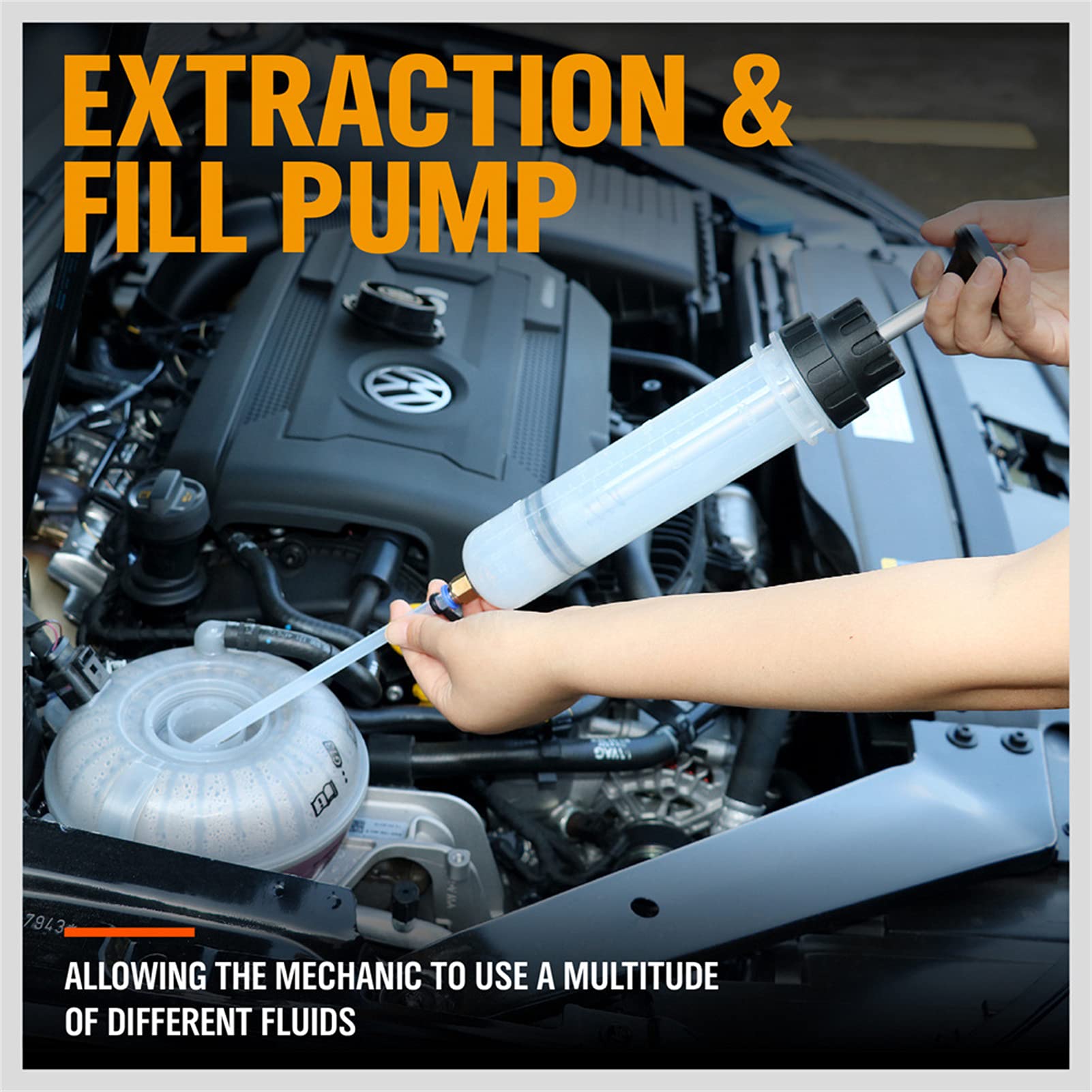 Professional syringe pump extracting brake fluid from vehicle