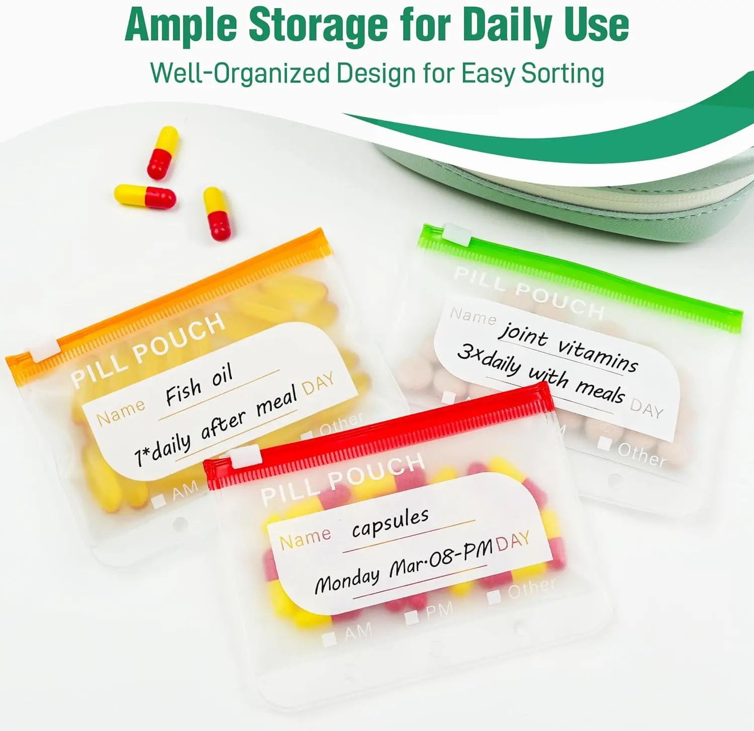 A8 Waterproof Pill Pouch Set, Large Weekly Pill Organizer with 14 Color-Coded Medicine Pouches, Reusable Travel Medicine Organizer, Zippered Pill Storage for Fish Oils, Vitamins, dealsforyou, summerwins