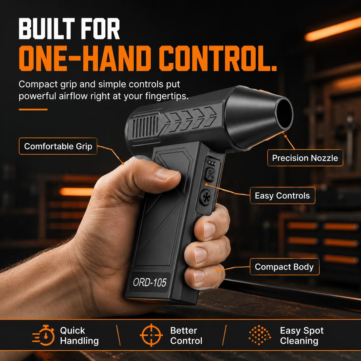 ORD-105 cordless turbo air cleaner removing dust