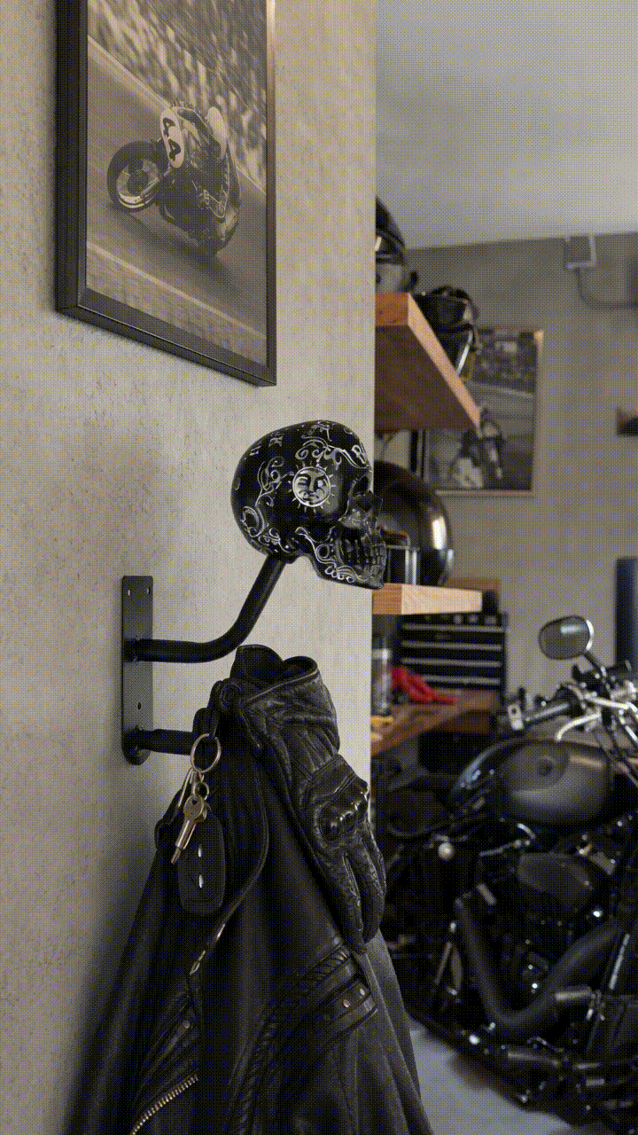 Skull helmet wall mount in use