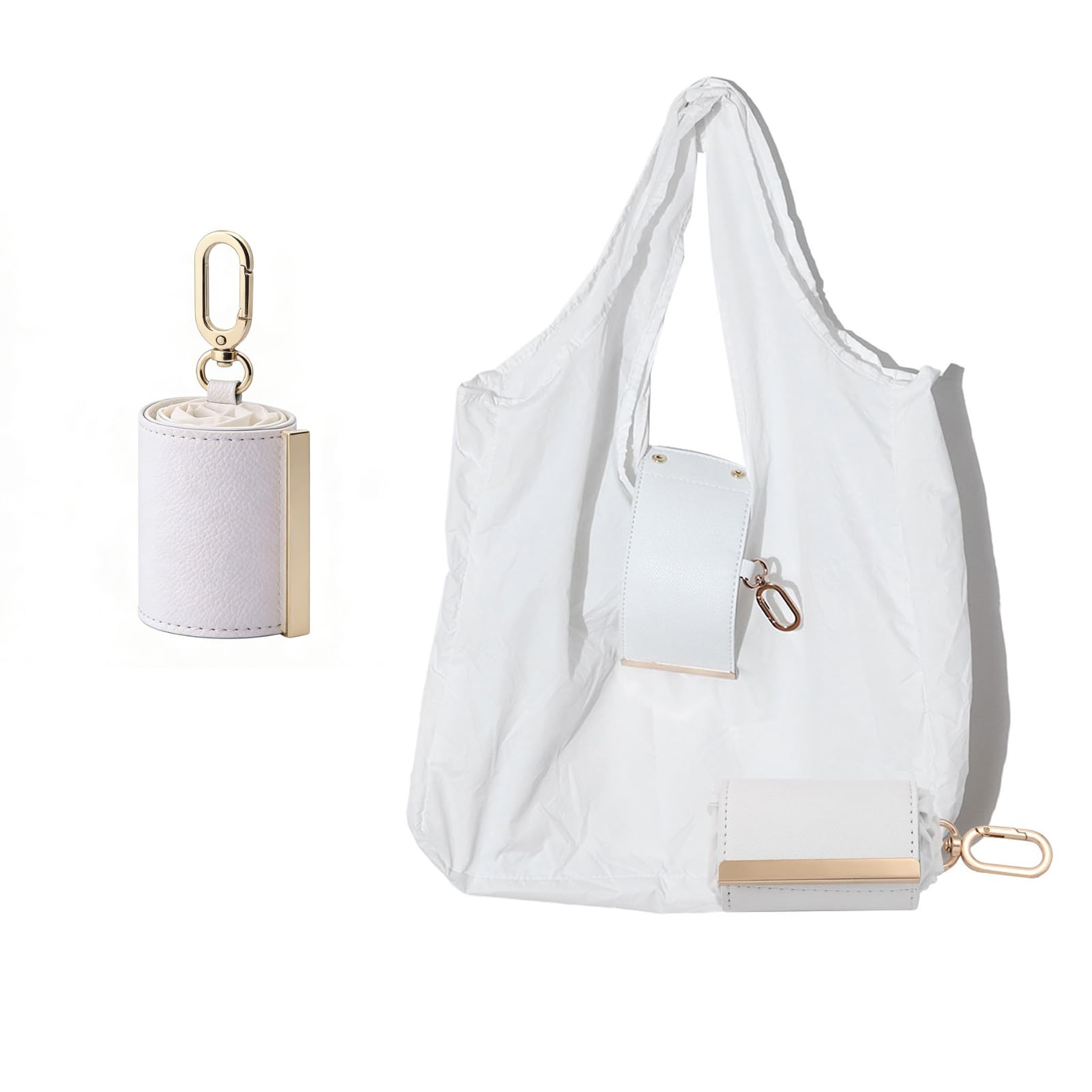 👜✨Foldable Shopping Bag Keychain Eco-Friendly Reusable Tote Bag - White / ⚡Super fast delivery ⚡On Sale & Quick Ship