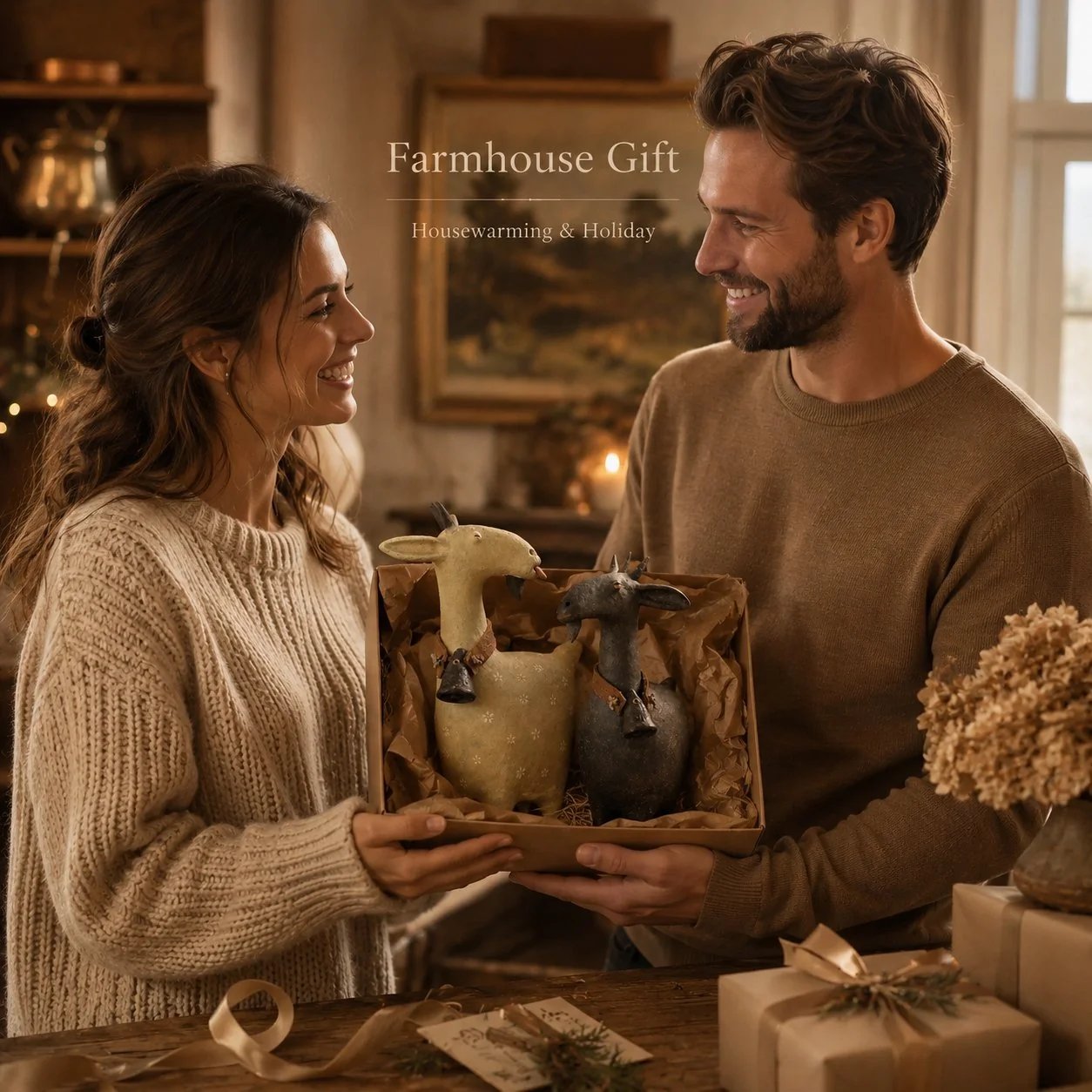 Farmhouse goat figurines gift