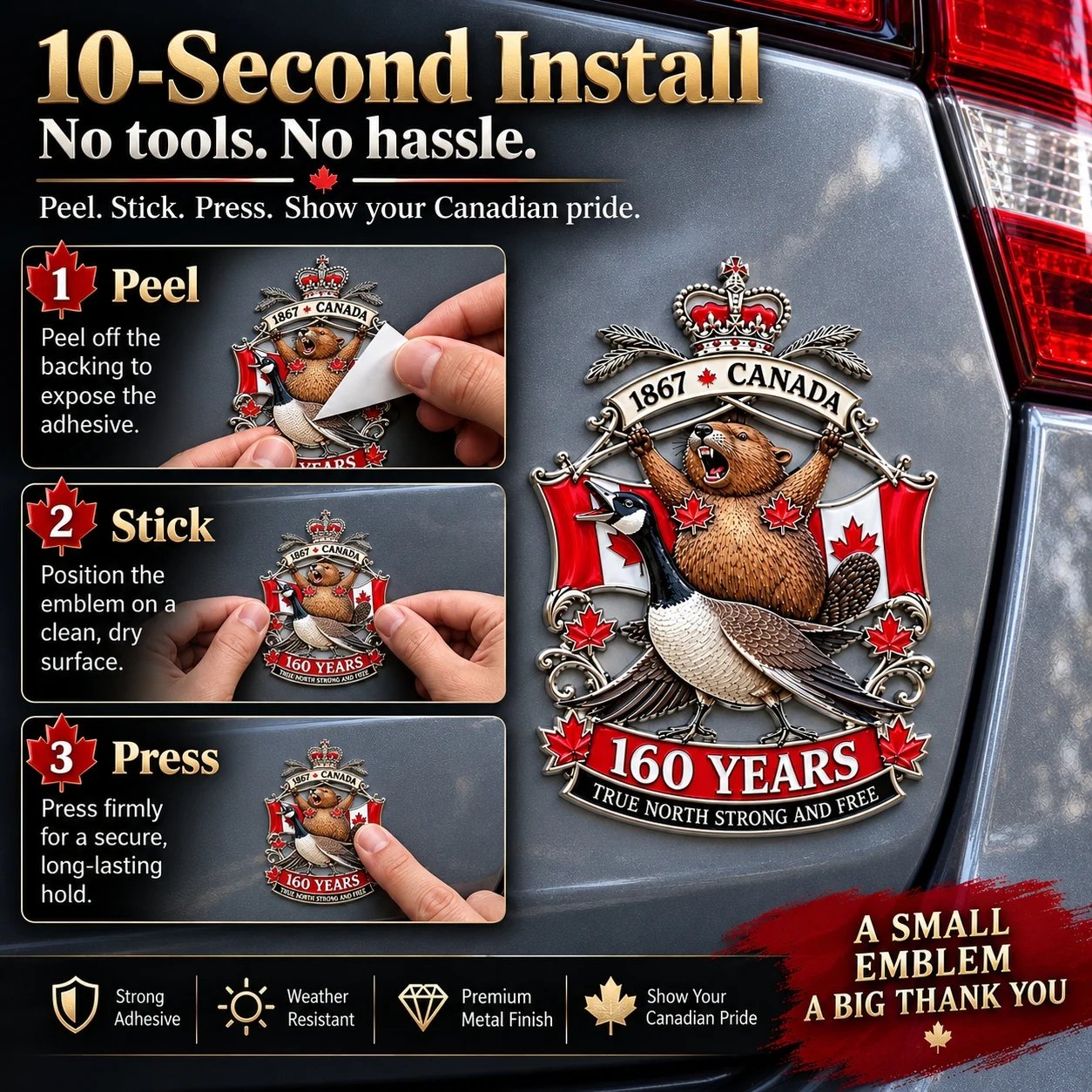 Premium raised relief Canada metal car emblem