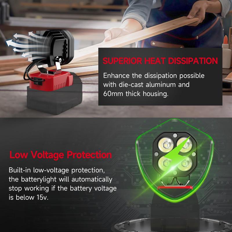 Azocek 18V Cordless LED Work Light – 40W 6000LM Milwaukee Battery Compatible, Adjustable Floodlight for Camping, Construction, Auto Repair & Outdoor Use Azocek 18V Cordless LED Work Light – 40W 6000LM Milwaukee Battery Compatible, Adjustable Floodlight for Camping, Construction, Auto Repair & Outdoor Use