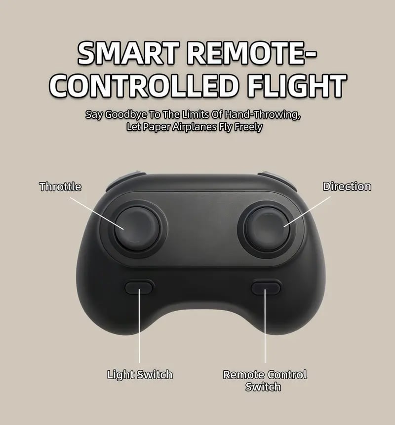 Remote control paper airplane soaring through the sky