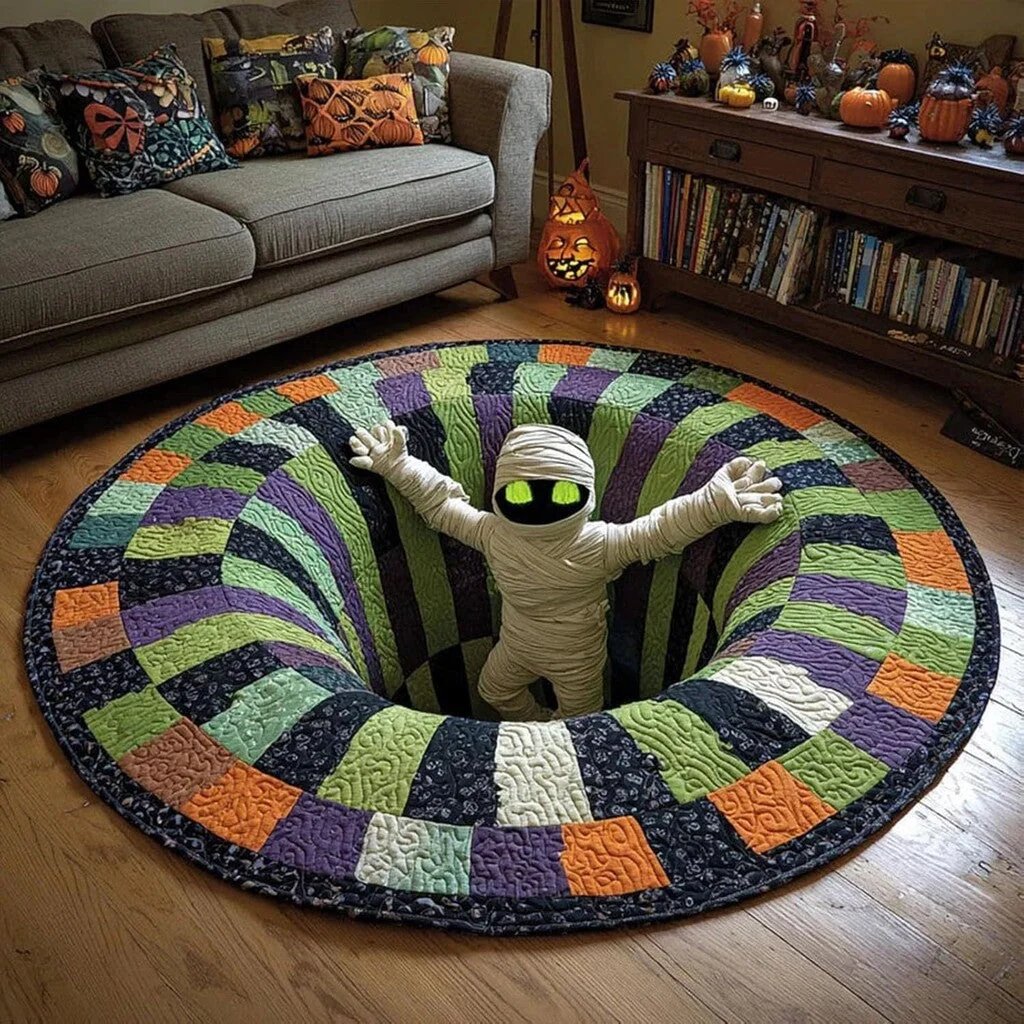 Mummy Halloween round rug pattern