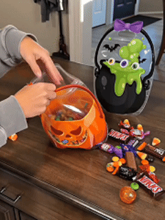 Halloween pumpkin and cauldron candy bag