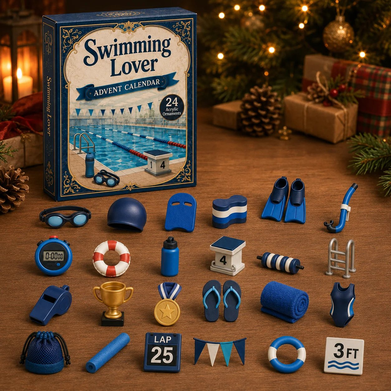 Swimming acrylic charms displayed as keepsakes