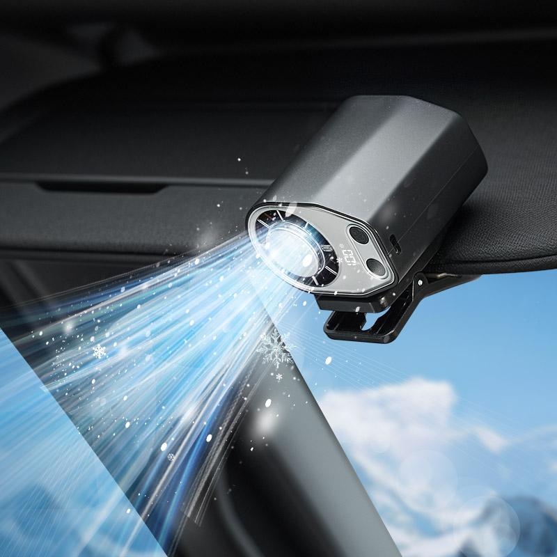 JOYTUTUS 2026 Car Clip On Air Conditioner Fan with LED Display - 360° Rotation, 100 Speeds Adjustable, USB Rechargeable Personal Cooling Fan, 16℃ Semi-Cooling Wide Clamp 20Hr Battery 3000mAh Battery