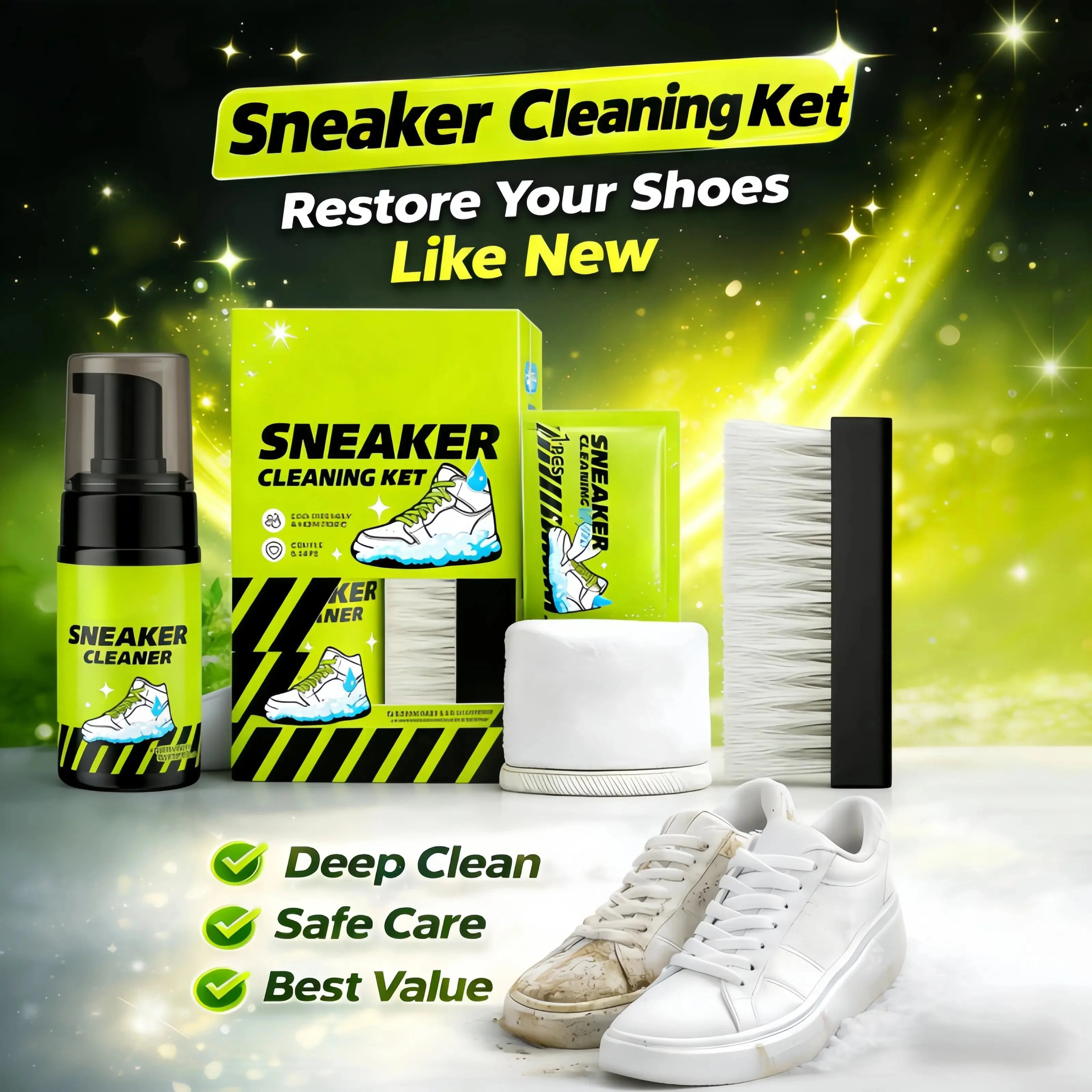Foam shoe cleaning kit with cleaner brush towel and wipe for sneaker care