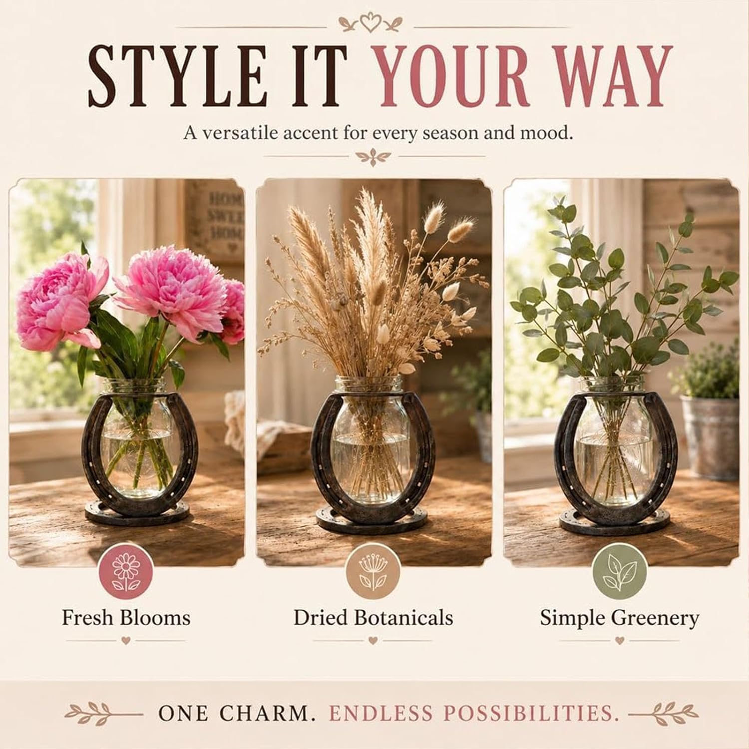 Horseshoe Vase Farmhouse Room Decor