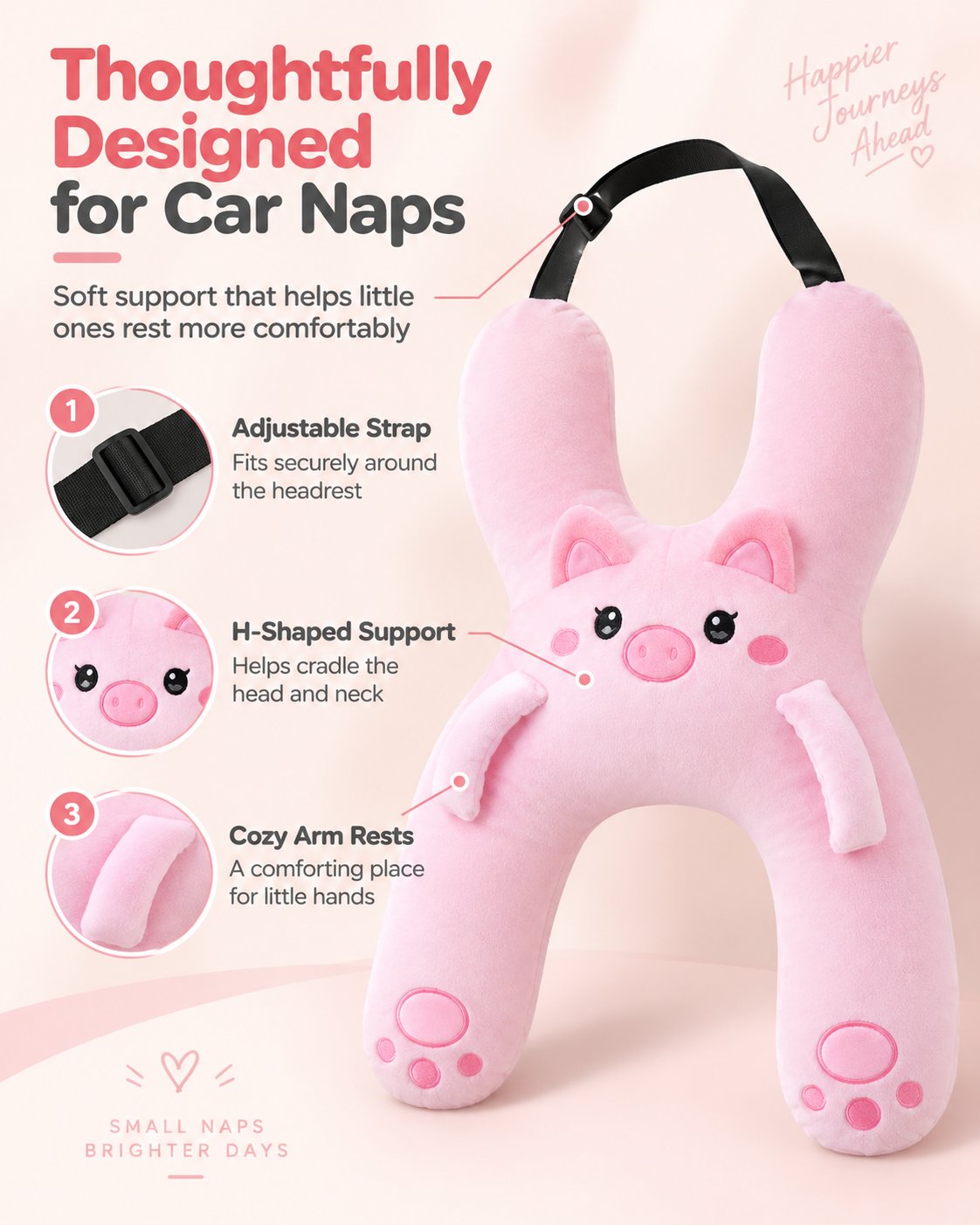 Adjustable strap H-shaped support and plush arm rests