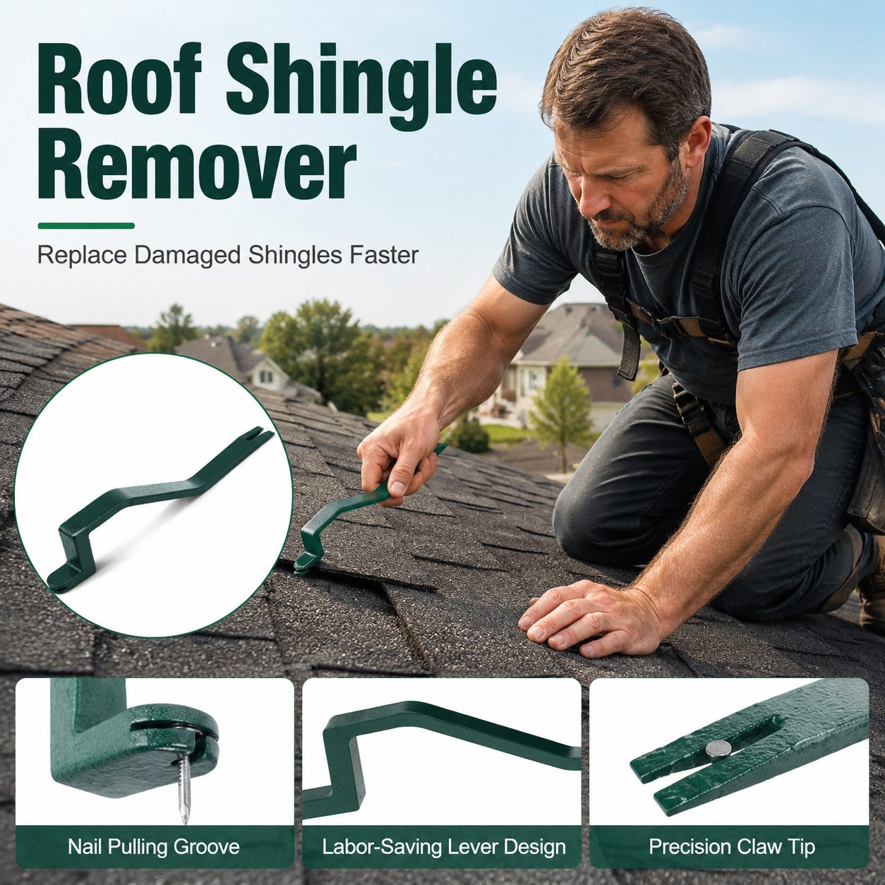 Roofing snake tool used during asphalt shingle replacement